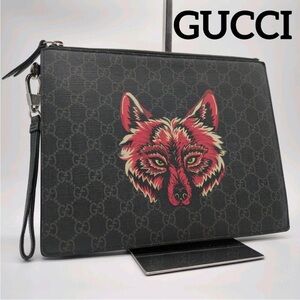 Gucci Black and Red Wolf Clutch